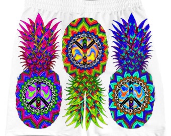 Ananas Trio Psychedelic All Over Print Drawstring Men's Shorts for Festivals, Raves, and Streetwear