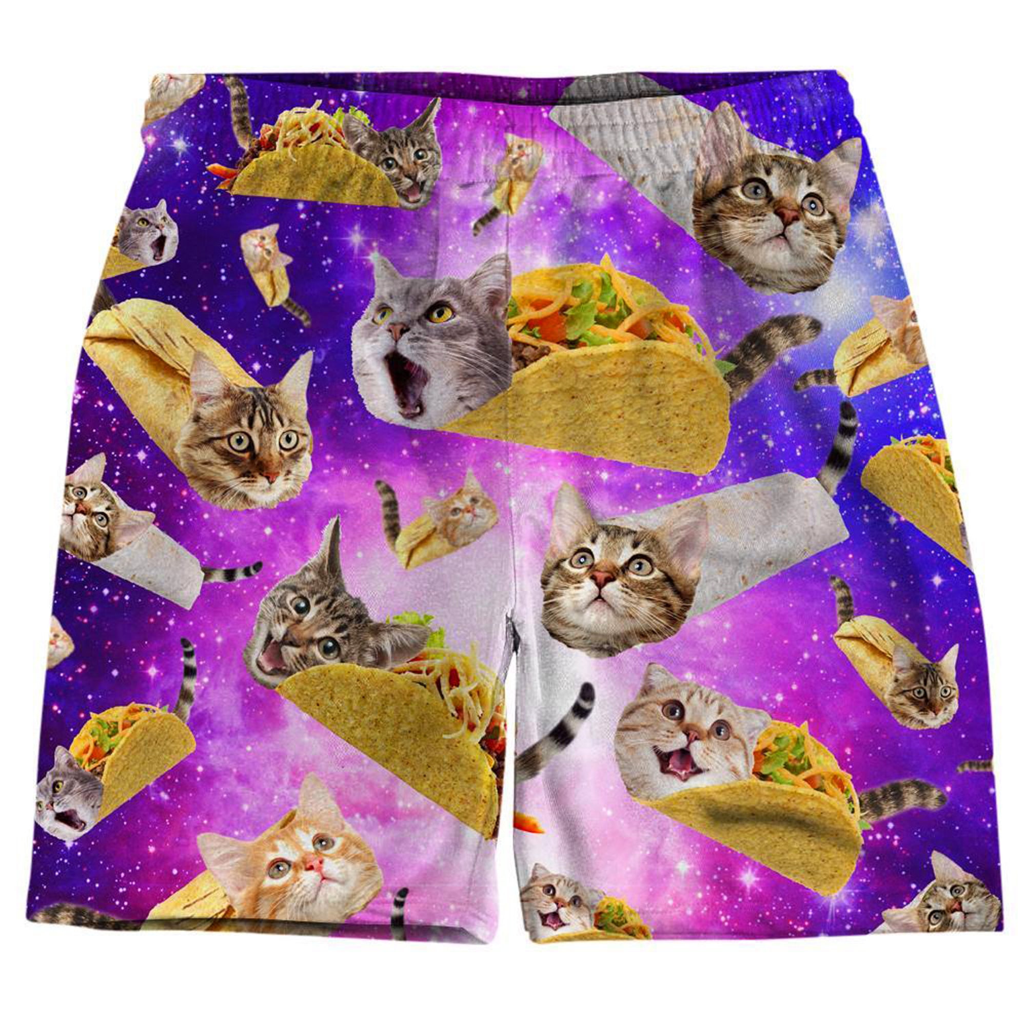 Tacos and Cats Purple Psychedelic All Over Graphic Print Drawstring Men's Shorts