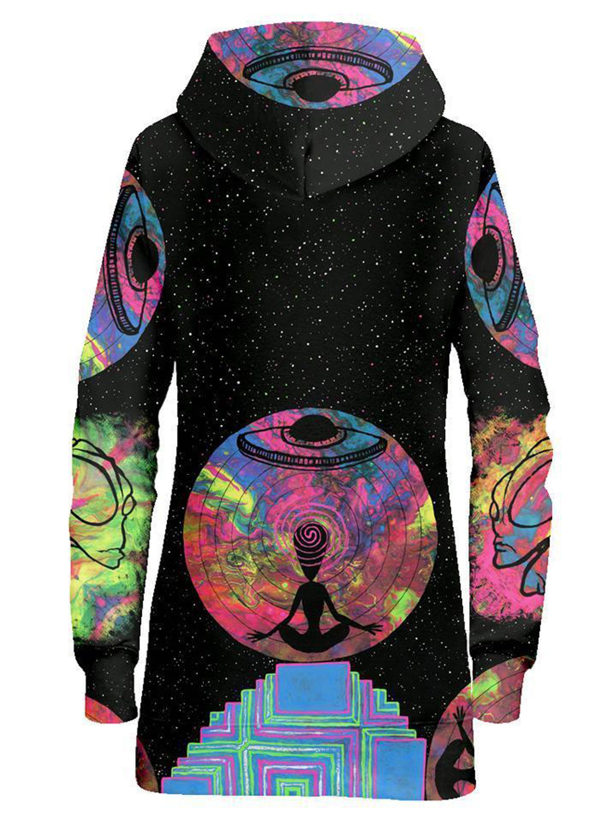 Alien Meditate Galactic 3D Graphic Print Long Sleeve Pullover Hooded