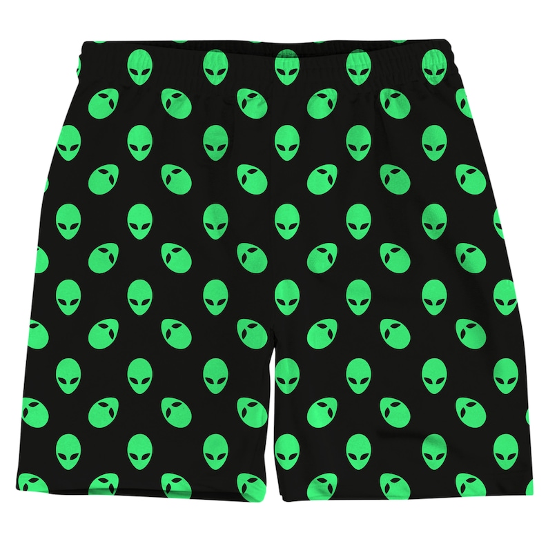 Aliens Psychedelic All Over Graphic Print Drawstring Men's Shorts for Raves, Festivals, and Streetwear 