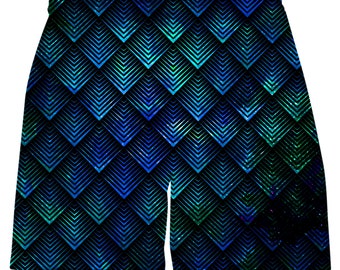 Galactic Dragon Scale Psychedelic All Over Print Drawstring Men's Shorts for Raves, Festivals and Streetwear