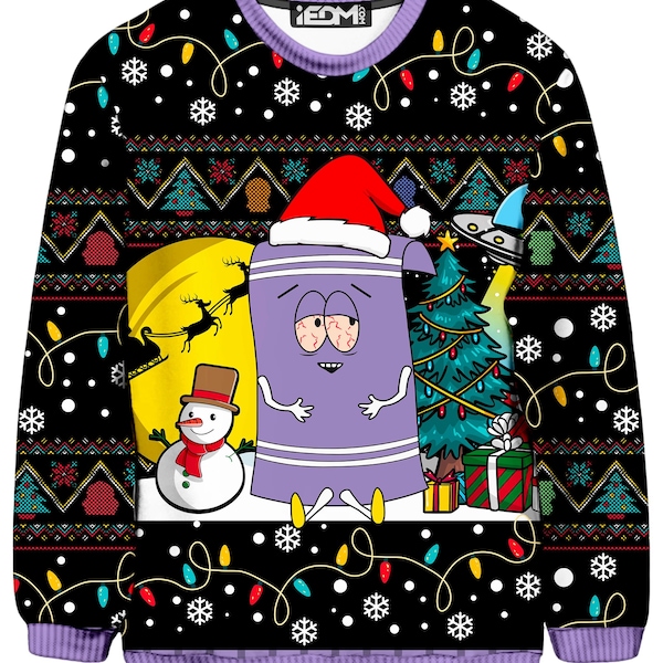 Towelie Christmas Ugly Sweatshirt | 100% Premium Microfiber Polyester | All-Over Print Holiday Sweatshirt | Shop iEDM