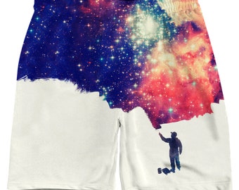 Painting the Universe All Over Print Drawstring Men's Shorts for Raves, Festivals, and Streetwear