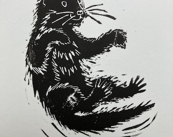 Keeper of Quiet Waters: 5x7 limited edition handmade linocut print, otter print, otter greeting card