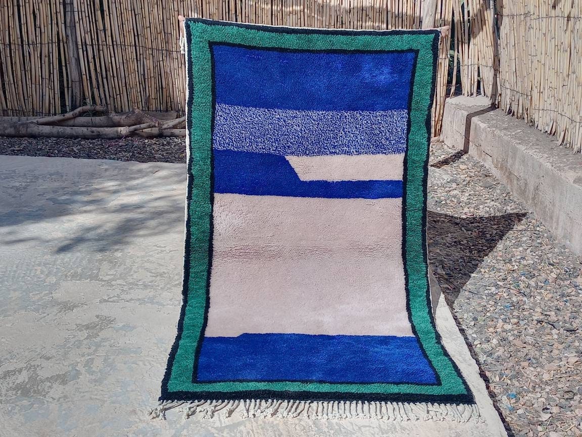 Mrirt rug white green purple Boho rug Azilal rug Beni ourain rug Berber Moroccan rug free shipping Beni ourain Teppich
