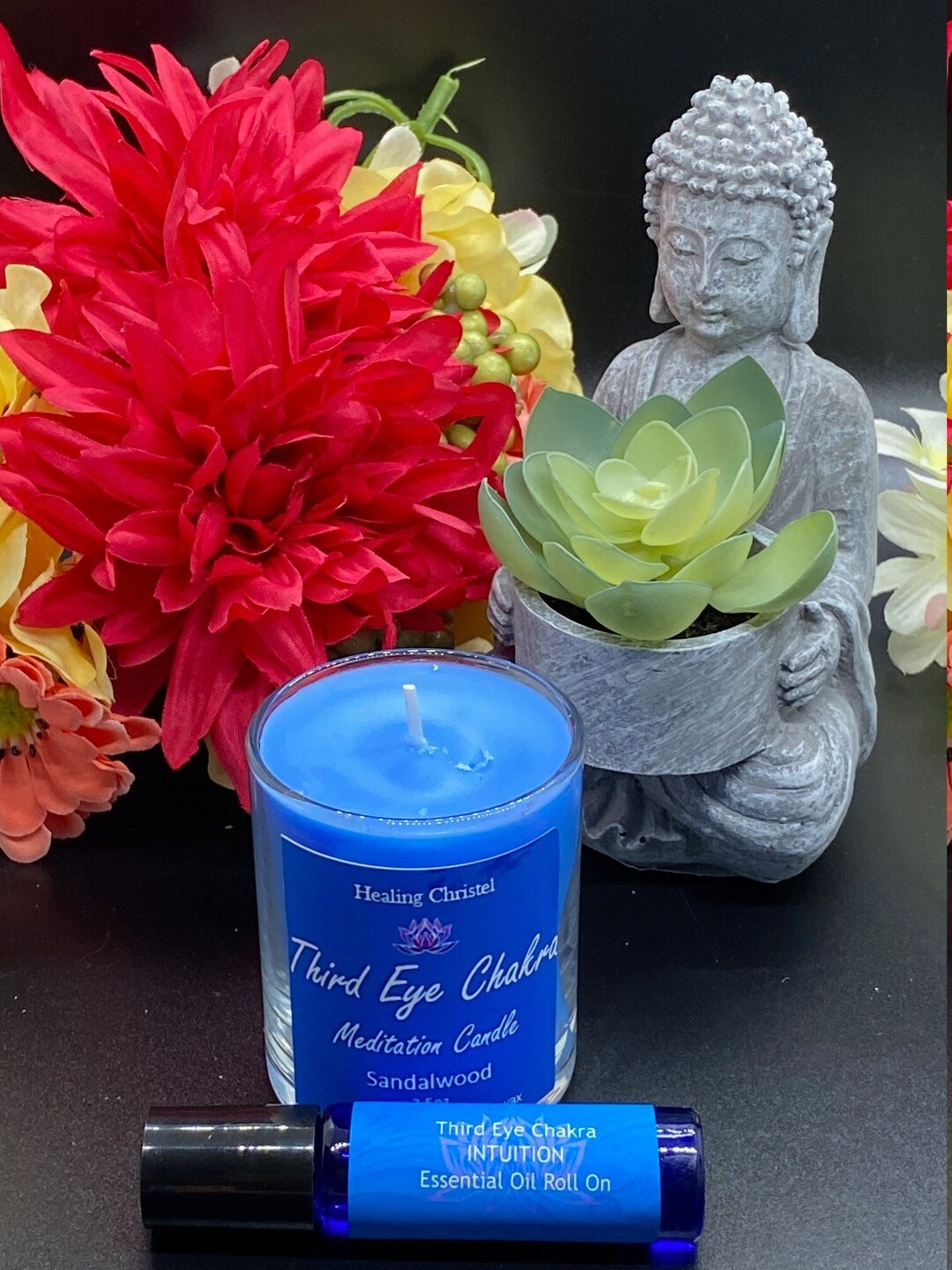 Third Eye Chakra Chakra Balancing Candles & Chakra Oil Blend Set