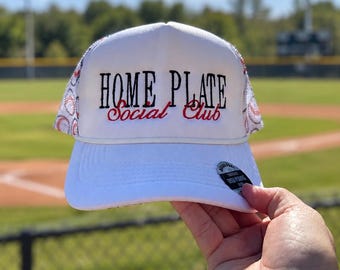 Home Plate Social Club Hat | Embroidered Baseball Hat | Funny Sports Cap | Baseball Mom Hat