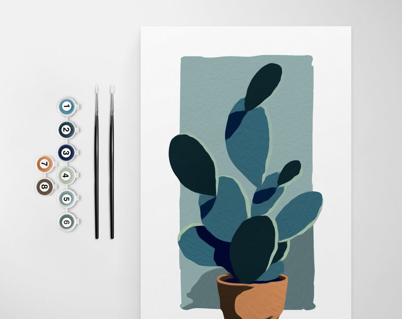 Potted Cactus Modern Paint By Numbers Kit Etsy