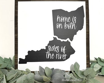 Home Is On Both Sides Of The River | Ohio | Kentucky | Home Is Where The Heart Is | Travel Sign