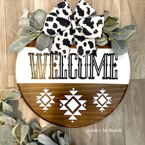 Western Aztec Door Porch Decor Sign | Lambs Ear | Farmhouse Western | Patio Sign + Decor | Door Hanger | Door Round