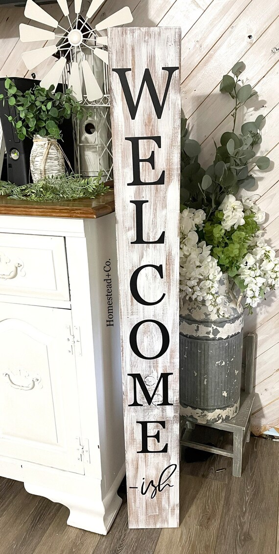 Welcome Ish Porch Patio Entryway Decor Sign Rustic White - Etsy