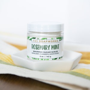 Rosemary Mint Foaming Whipped Sugar Scrub, Whipped Soap, Body Scrub, Body Wash, Vegan, 5 oz.