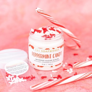 5 oz Peppermint Candy Whipped Sugar Scrub, Holiday Gift, Christmas Gift, Body Scrub, Whipped Soap, Body Wash, Vegan