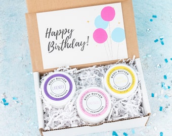 Body Butter Birthday Gift Set, Choose 3 Scents, Lotion, Self Care, Hug in a Box, Care Package, Birthday Gift