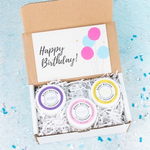 Body Butter Birthday Gift Set, Choose 3 Scents, Lotion, Self Care, Hug in a Box, Care Package, Birthday Gift image 1