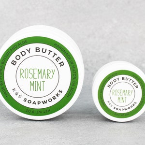 2 oz Rosemary Mint Body Butter, Hydrating Lotion, Shea Butter and Aloe, Natural Skincare