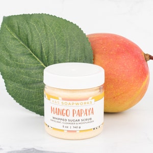 Mango Papaya Foaming Whipped Sugar Scrub,  Gift for Her, Body Scrub, Body Wash, Exfoliant, Vegan, 5 oz.