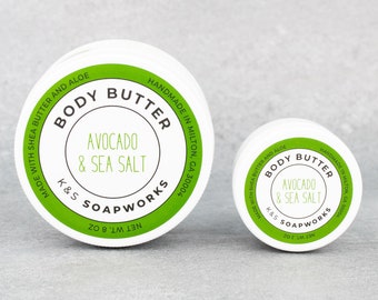 2 oz Avocado & Sea Salt Body Butter, Hydrating Lotion, Shea Butter and Aloe, Natural Skincare