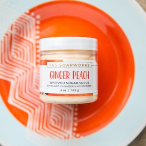 Ginger Peach Foaming Whipped Sugar Scrub, Gift for Her, Whipped Soap, Body Scrub, Body Wash, Vegan, 5 oz.
