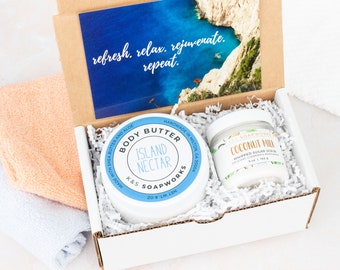 Spa Gift Set, Relaxing Birthday Gift for Her, Thank you Gift for Friend, New Mom Self Care Pampering Gift, Body Butter, Sugar Scrub