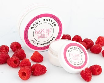 8 oz Raspberry Vanilla Body Butter, Hydrating Lotion, Shea Butter and Aloe, Natural Skincare