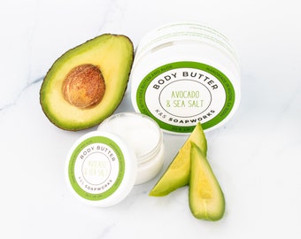 8 oz Avocado & Sea Salt Body Butter, Hydrating Lotion, Shea Butter and Aloe, Natural Skincare