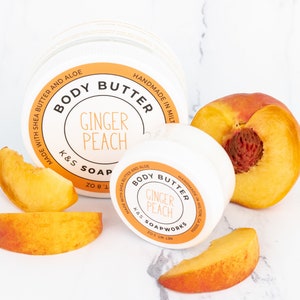 8 oz Ginger Peach Body Butter, Hydrating Lotion, Shea Butter and Aloe, Natural Skincare