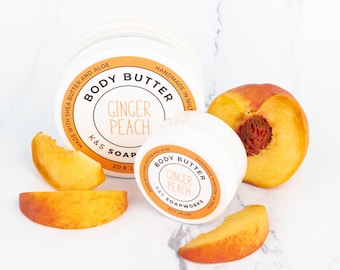 8 oz Ginger Peach Body Butter, Hydrating Lotion, Shea Butter and Aloe, Natural Skincare