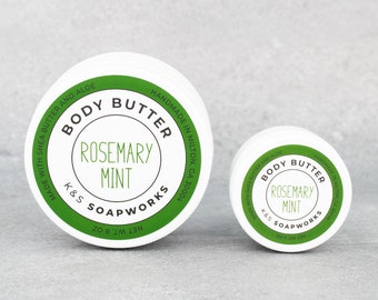 8 oz Rosemary Mint Body Butter, Hydrating Lotion, Shea Butter and Aloe, Natural Skincare