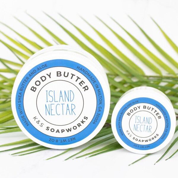8 oz Island Nectar Body Butter, Hydrating Lotion, Shea Butter and Aloe, Natural Skincare