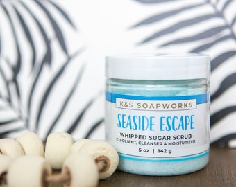 Seaside Escape Foaming Whipped Sugar Scrub, Gift for Her, Whipped Soap, Body Scrub, Body Wash, Vegan, 5 oz.