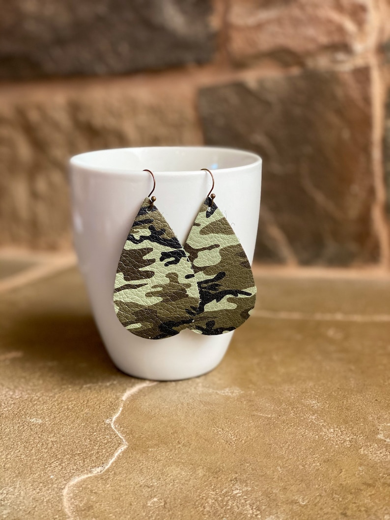 Camo Leather earrings camo earrings camouflage leather teardrop earrings camouflage teardrop earrings