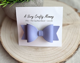 Violet Faux Leather Hair Bow: 3-Inch Pigtail Bow