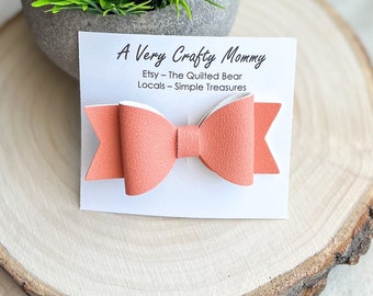 Coral Faux Leather Hair Bow: 3-Inch Alligator Clip