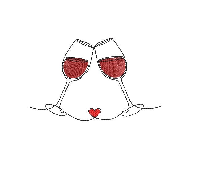 Wine Glass Embroidery Design Embroidery Pattern Red Wine Etsy