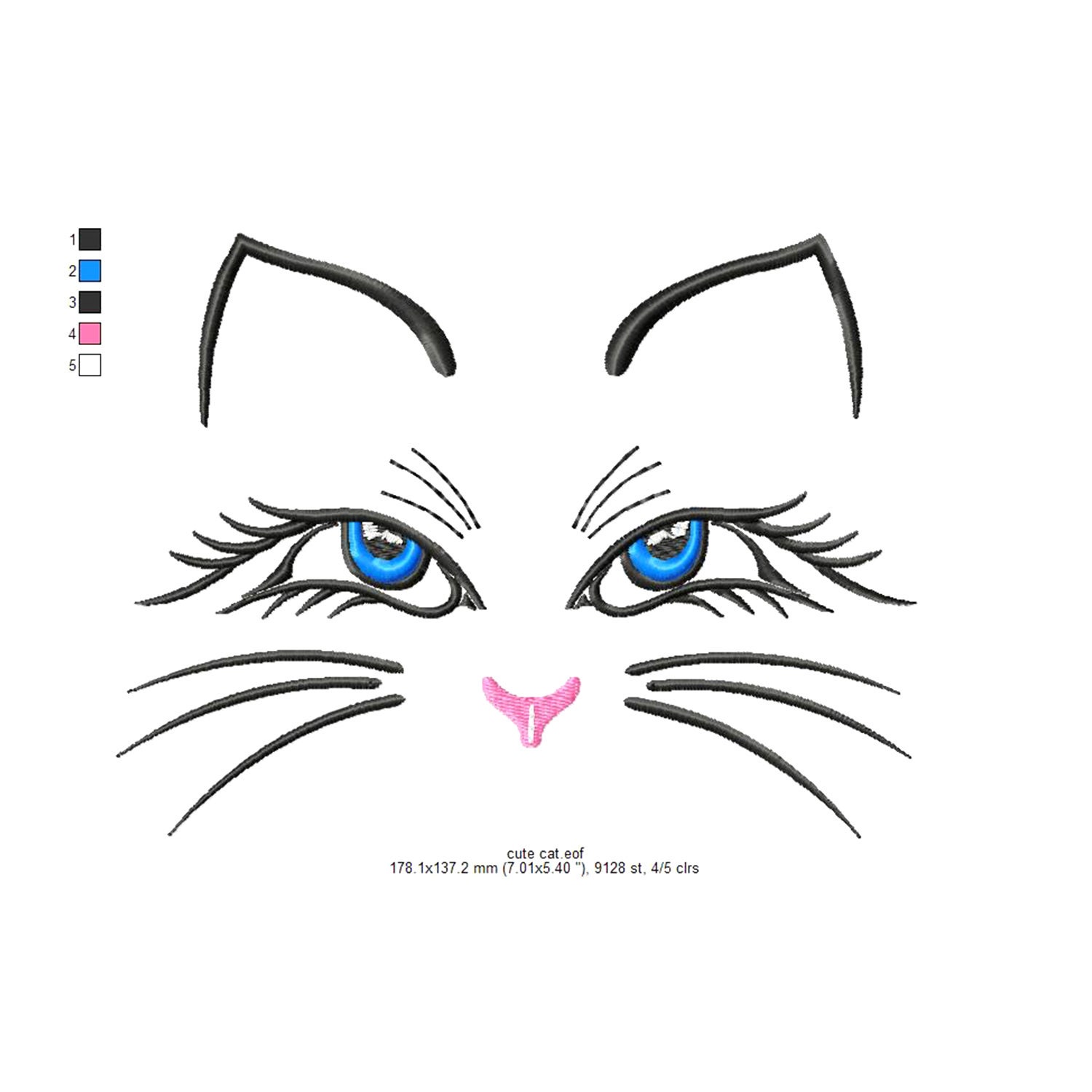 Cat Face Embroidery Design 2 Sizes Digitized Machine Etsy
