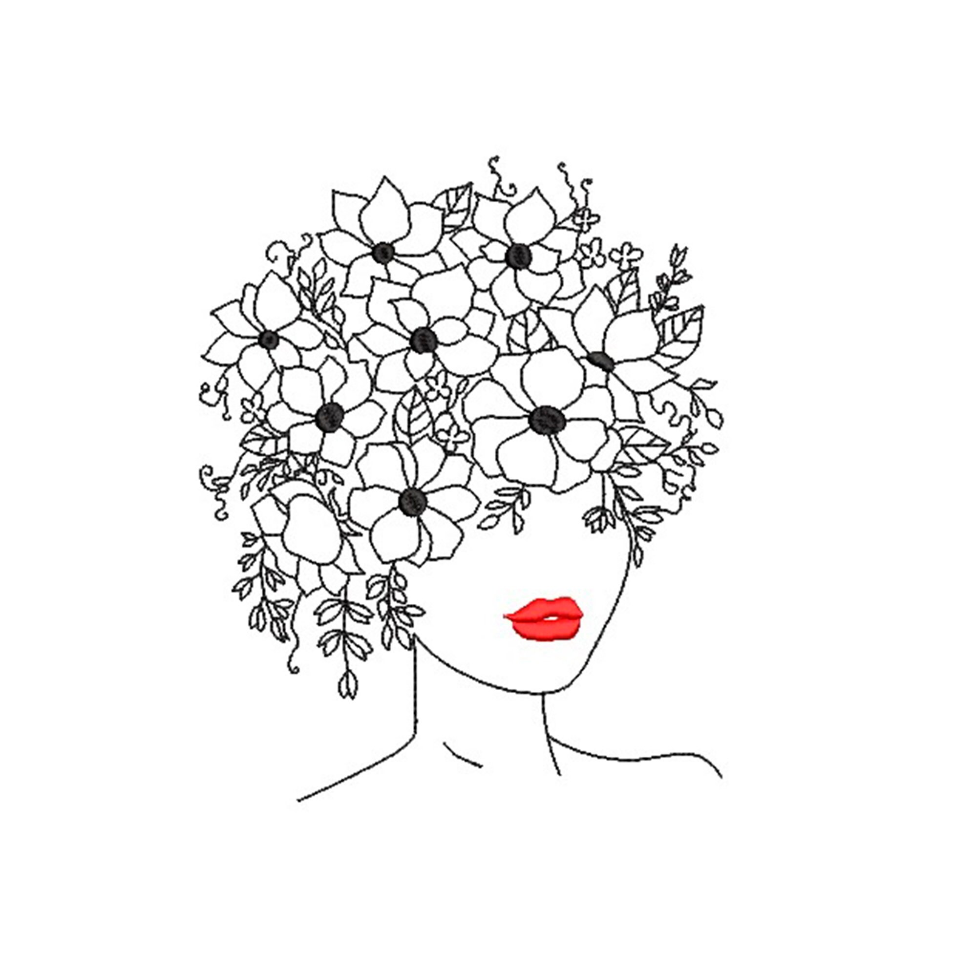 Woman with flowers on her head machine embroidery design  etsy Woman with flowers on her head machine embroidery design  etsy