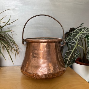 Large Antique copper cauldron pot, large copper planter
