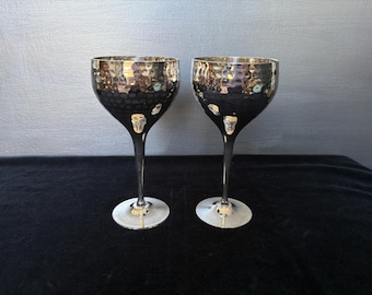 Pair silver plate goblets with planished finish