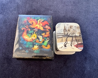 Cajas rusas de laca pintadas a mano y firmadas, cajas miniatura rusas de Palekh