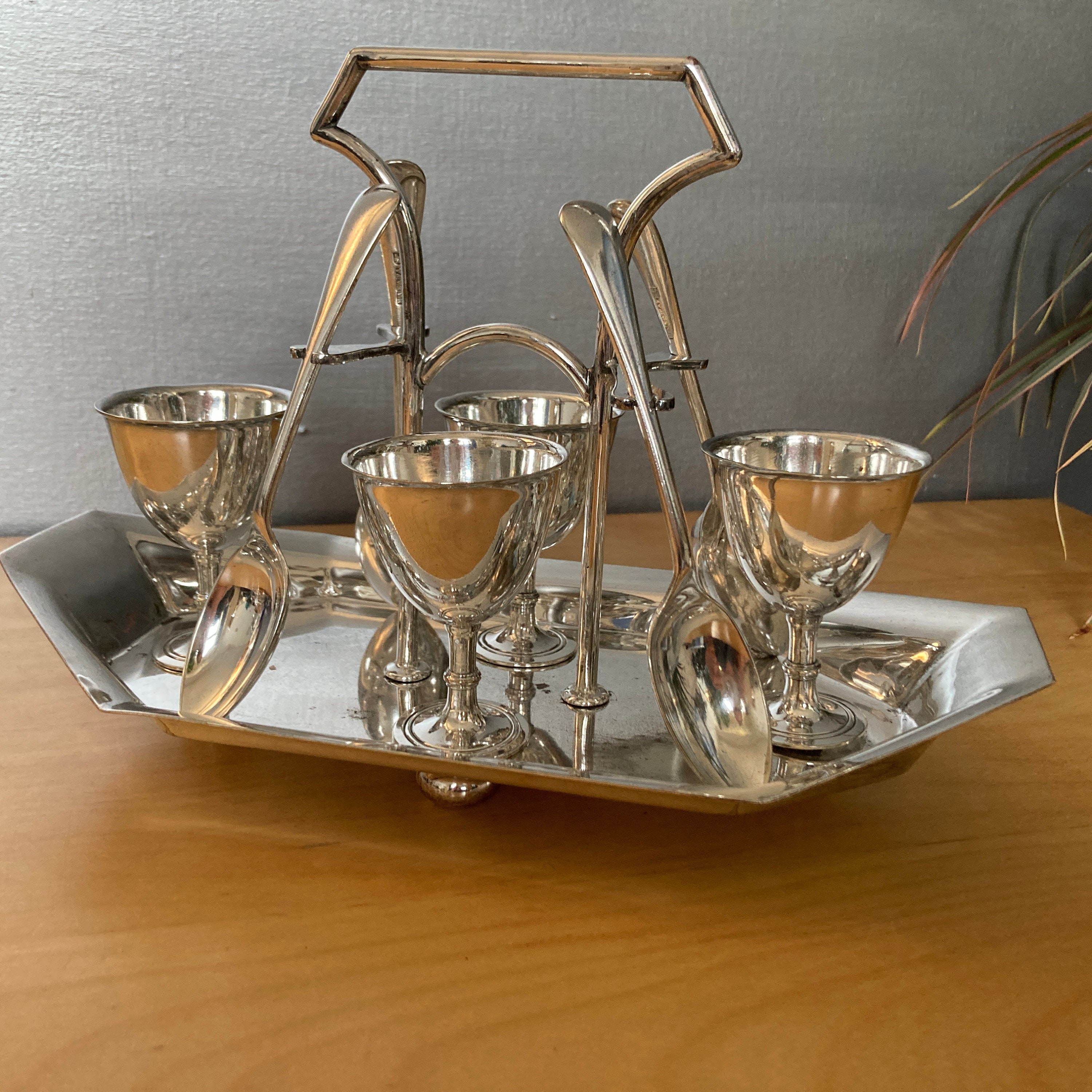 Vintage Silver Egg Cruet Set, Silver Plated Egg Cups on Stand With