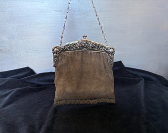 Early 20th century German silver mesh chain evening bag