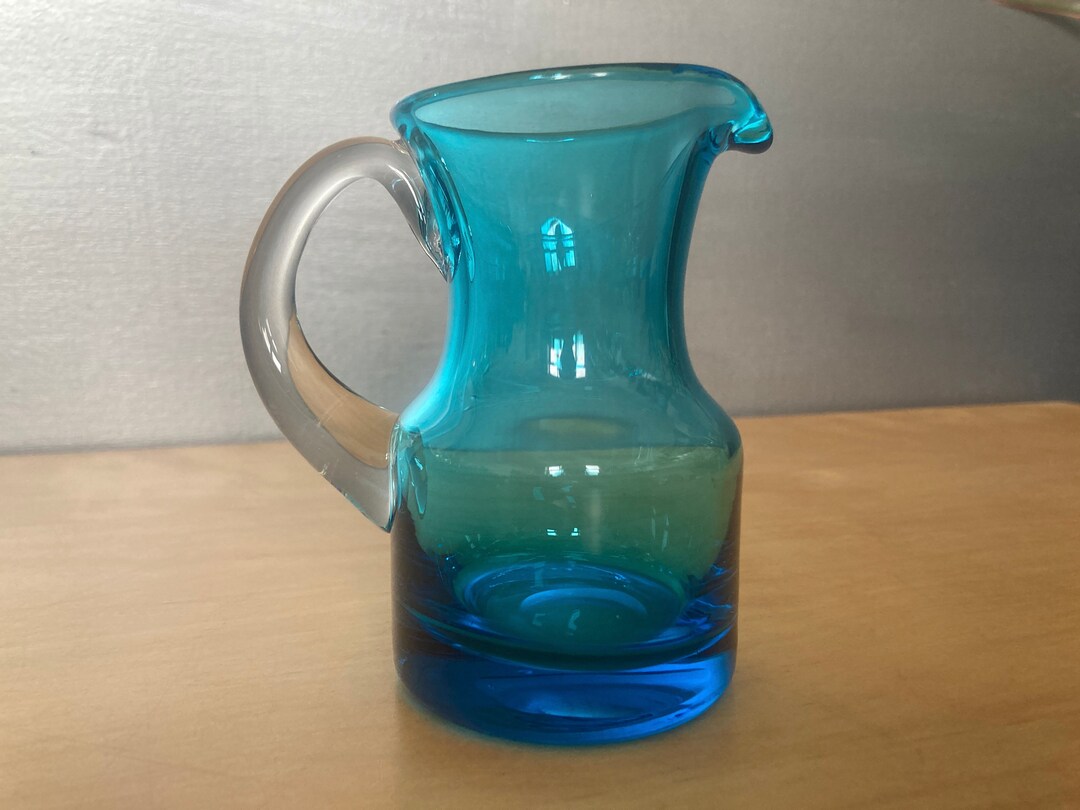 Krosno Blue Glass Jug, Polish Art Glass Jug, Turquoise Jug Etsy