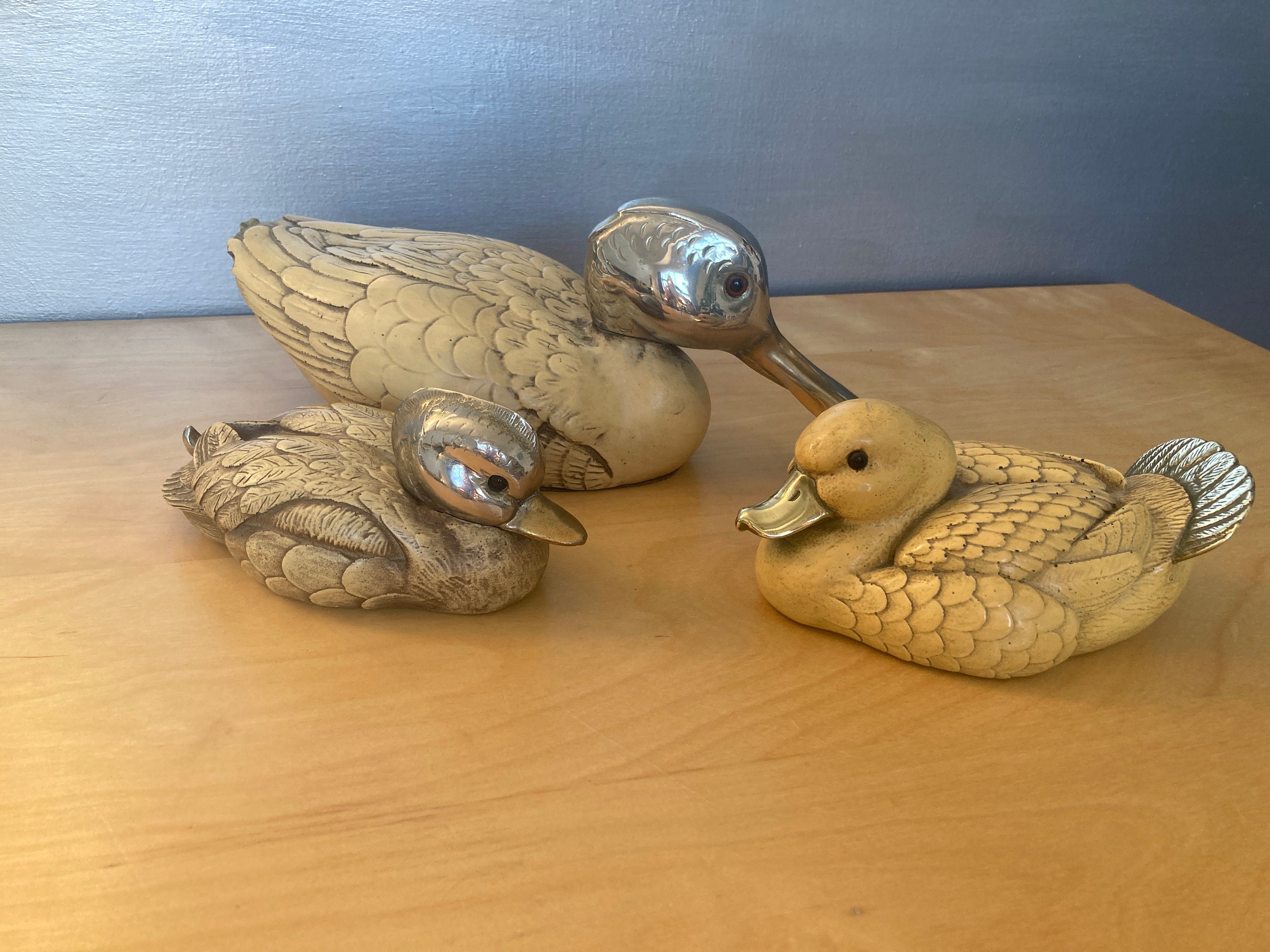 Elli Malevolti Duck Family Ornament: Resin, Brass & Silver Plated