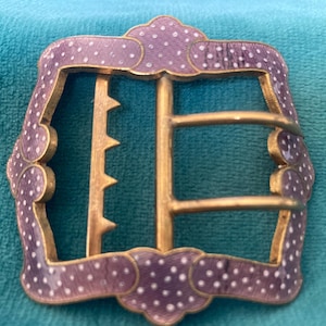 Antique Guilloché Enamel Buckle: Victorian Brass Shoe/Belt Clasp