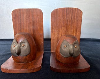 Vintage Spanish wooden owl bookends