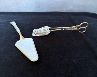 silver plate sandwich servers and cake slice
