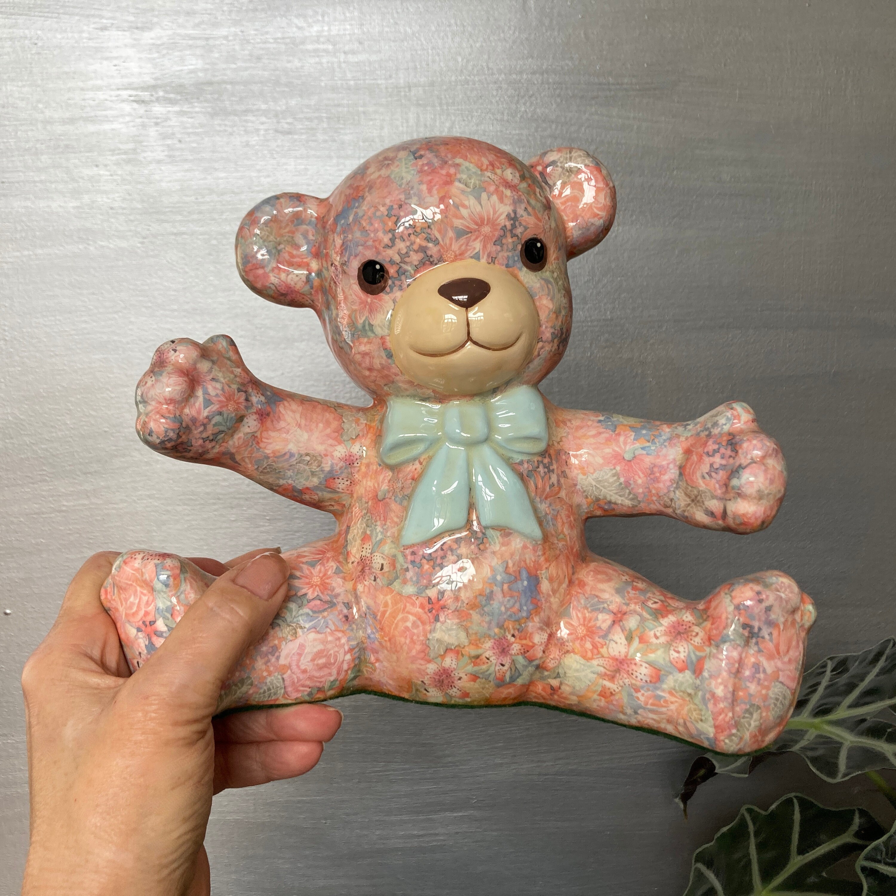 Large Floral Decoupage Ceramic Teddy Bear - Global Studios