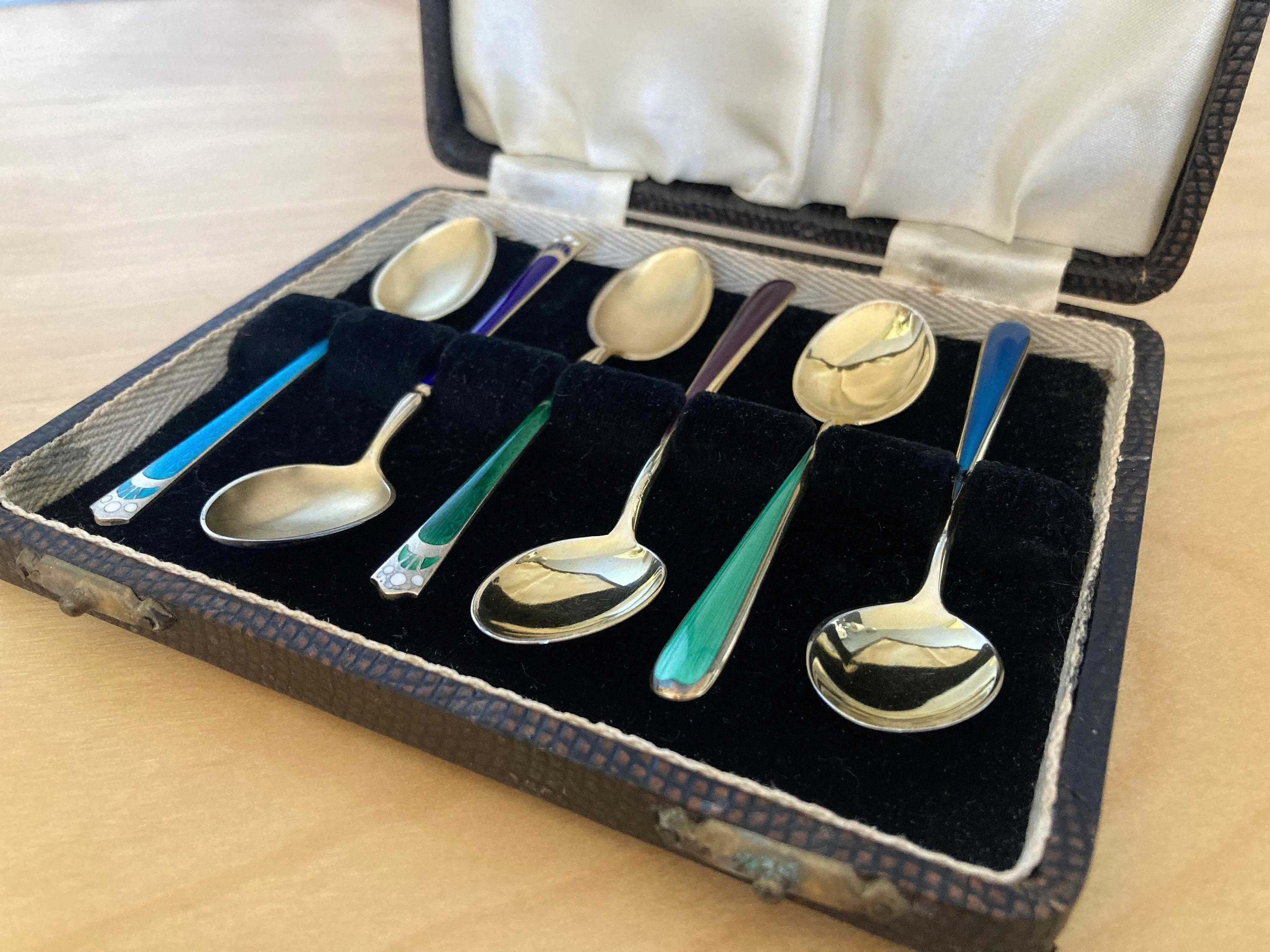 Norwegian Silver Gilt Enamel Coffee Spoons: David Andersen & Thune
