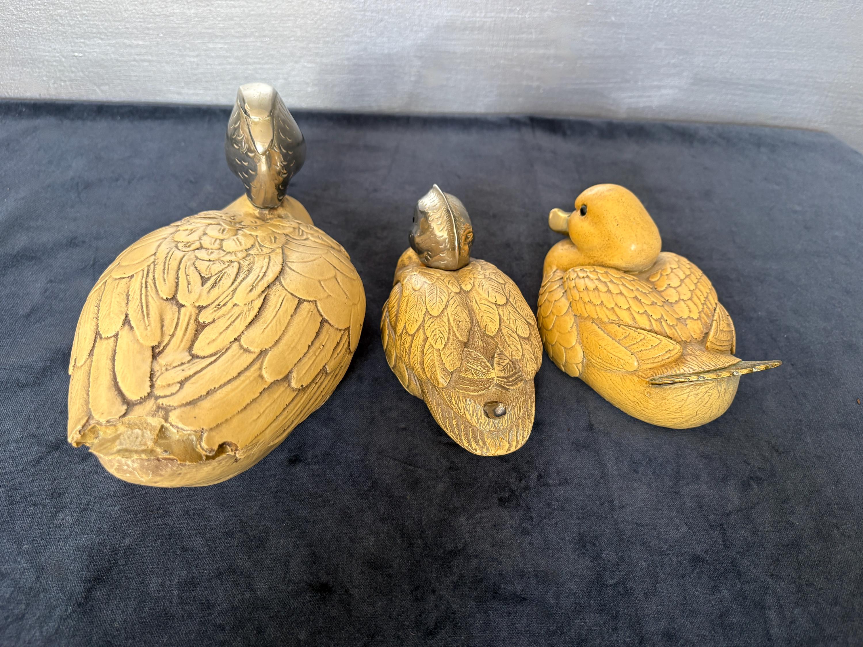 Vintage Italian Duck Family by Elli Malevolti , Resin, Brass